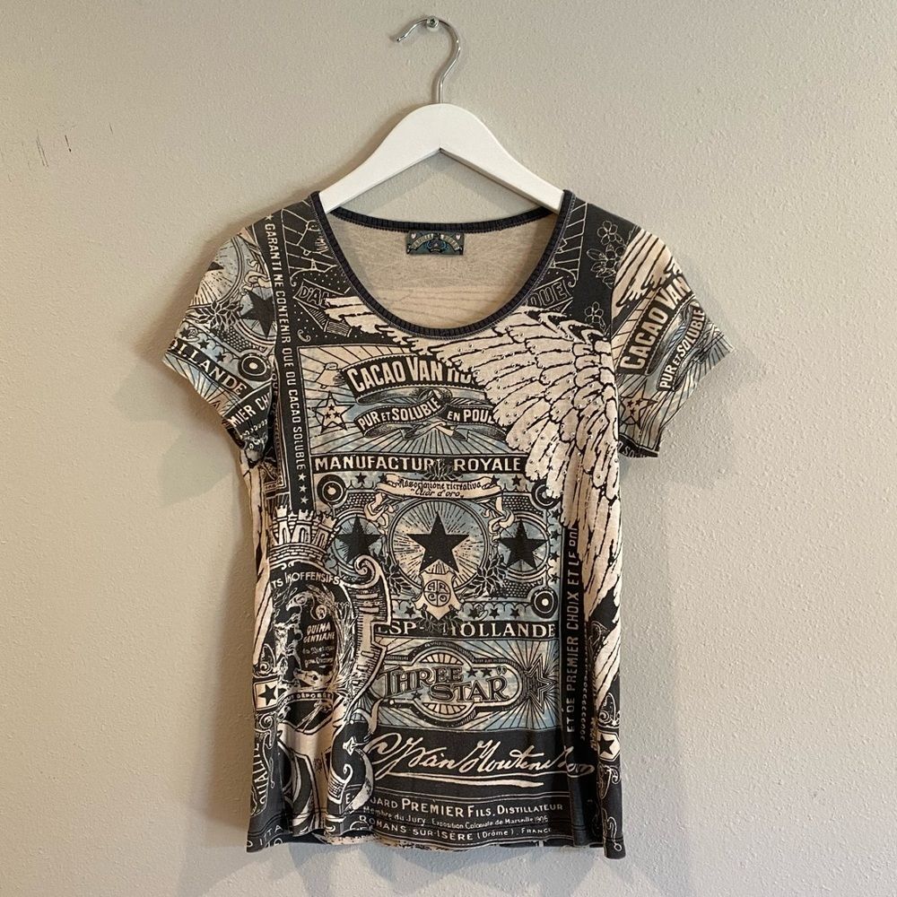 Vintage Vanilla Sugar Graphic Tee M Angel Wings Rhinestones Cacao Van Houten Y2k